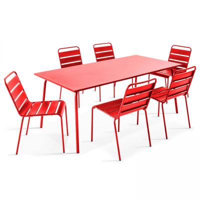 OVIALA Ensemble table de jardin et 6 chaises en m&eacute;tal rouge 180 x 90 x 72 cm