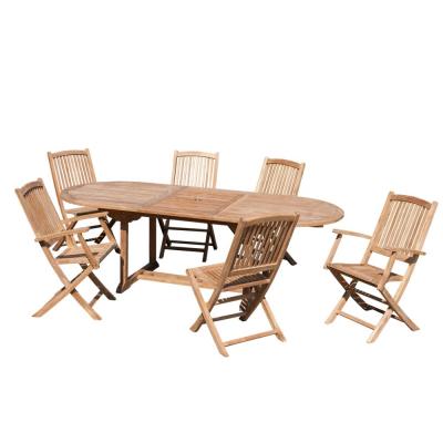 MACABANE Ensemble en teck: une table ovale, 4 chaises et 2 fauteuils