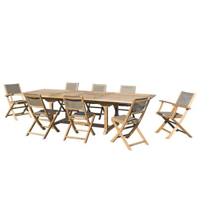 MACABANE Table de jardin et chaises en teck et textilene 10/12 personnes