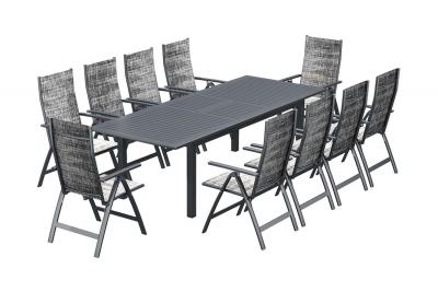 CONCEPT USINE Salon de jardin extensible en alu 10 places + 10 fauteuils BERANA