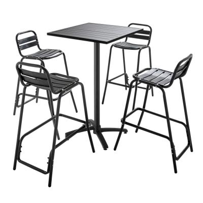 OVIALA Table de jardin mange-debout et 4 chaises en aluminium gris -  