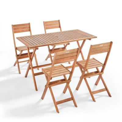 OVIALA Table de jardin et 4 chaises pliantes en bois 140 x 70 x 76 cm