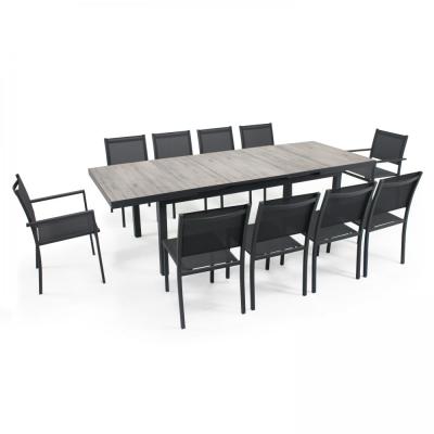 OVIALA Table extensible 8 chaises et 2 fauteuils en aluminium et c&eacute;ramique