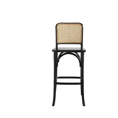 Tabouret de bar en acajou massif et cannage noir - Noir