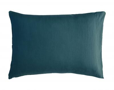 BECQUET Taie de traversin DOUBLE GAZE bleu canard en double gaz de coton