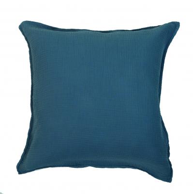 MAISON D ETE Taie d'oreiller gaze de coton bleu orage 65X65 CM