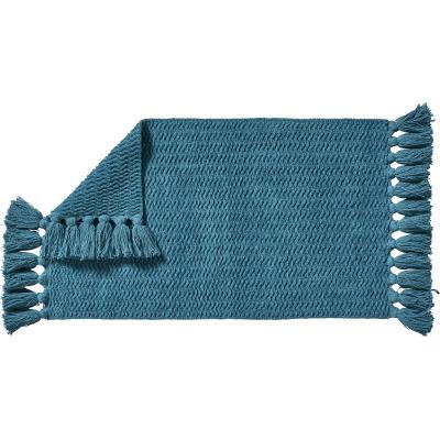 GUY LEVASSEUR Tapis de bain d&eacute;co uni &agrave; pompons en coton chenille canard 50x80cm