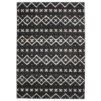 Tapis toucher laineux imprim&eacute; motifs ethniques noir 133x190