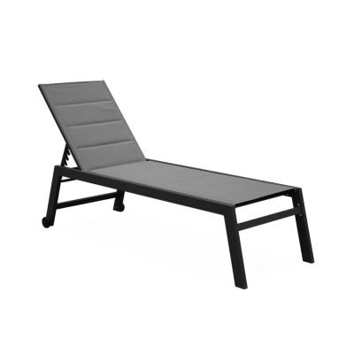 SWEEEK Transat matelass&eacute; gris aluminium anthracite 6 positions avec roulettes