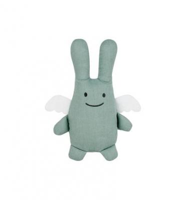 TROUSSELIER Peluche en lin ange lapin vert c&eacute;ladon + pochette en coton (20 cm)