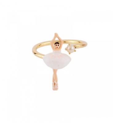 LES NEREIDES Bague ajustable mini ballerine en tutu blanc