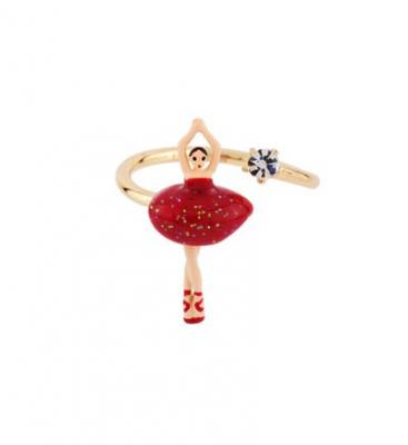 LES NEREIDES Bague ajustable mini ballerine en tutu rouge