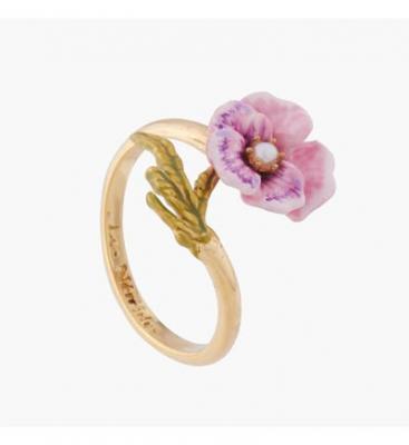 LES NEREIDES Bague ajustable pens&eacute;e rose et perle
