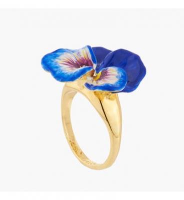 LES NEREIDES Bague cocktail pens&eacute;e bleue et cristal taill&eacute;