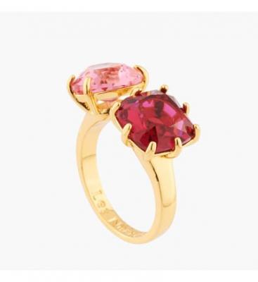 LES NEREIDES Bague toi et moi pierres c&acute;ur rose et carr&eacute; rouge la diamantine mul...
