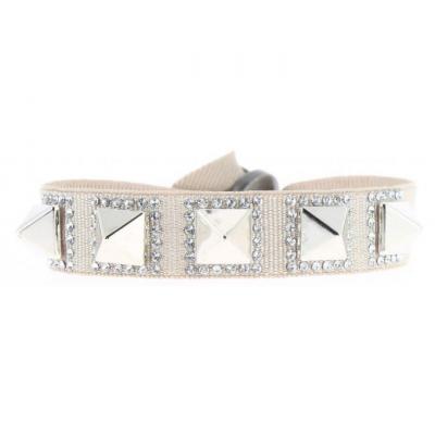 CLEOR Bracelet Tissu M&eacute;tal Argent&eacute; Beige A27238