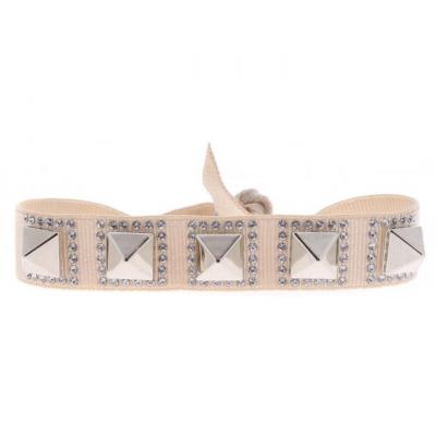 CLEOR Bracelet Tissu M&eacute;tal Argent&eacute; Beige A35523