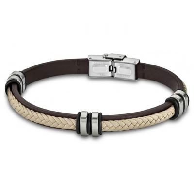 LOTUS STYLE Bracelet Urban Man LS1829-2-6 - Bracelet Cuir Ivoire Acier Homme