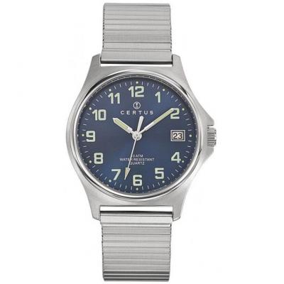 CERTUS Montre  615824 - Dateur Acier Argent&eacute; Cadran Bleu Homme