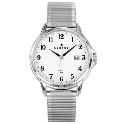CERTUS Montre  616219 - Dateur Acier Argent&eacute; Cadran Blanc Homme