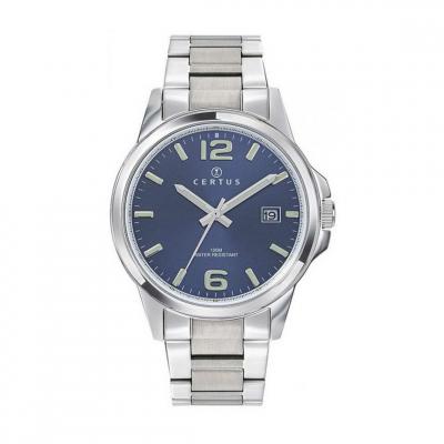 CERTUS Montre  616468 - Dateur Acier Argent&eacute; Cadran Bleu Homme