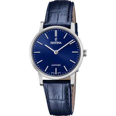 FESTINA SWISS MADE Montre  F20013/3 Bleu, Bracelet Cuir, Femme
