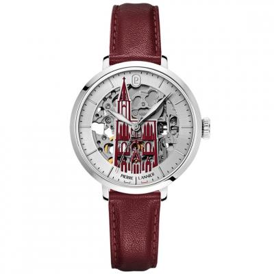 PIERRE LANNIER Montre  Montre Femme CATHEDRALE Argent&eacute; Cuir Bordeaux