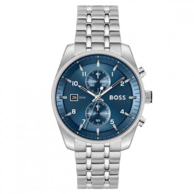 BOSS  Montre chronographe &agrave; cadran bleu et bracelet en acier Couleur argent&eacute;e pcs. Men
