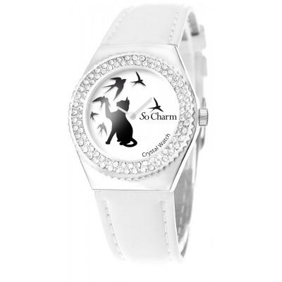 SO CHARM MONTRES Montre Sc Crystal MF316-OISEAU-CHAT-BRACELET006-BLANC