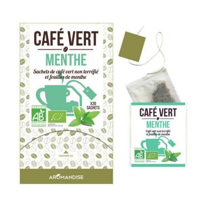 AROMANDISE Sachets de caf&eacute; vert non torr&eacute;fi&eacute; et feuilles de menthe