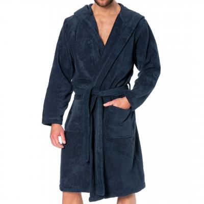 Robe de chambre coton &eacute;ponge capuche Bleu Tommy Hilfiger