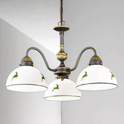 AUSTROLUX Chandelier style cosy NONNA laiton antique 3 ampoules, verre mat
