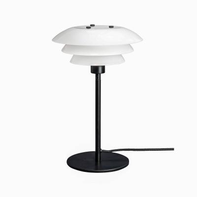 DYBERG LARSEN DL20 - Lampe de table en verre opal et m&eacute;tal noir, h 30 cm d 20 cm