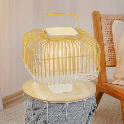 FORESTIER Lampe de table Bamboo Square blanc bois naturel / H 41 cm - 
