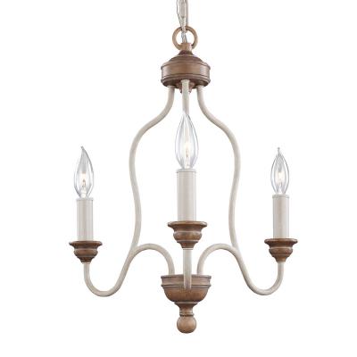 FEISS Suspension Hartsville, craie lav&eacute;e et imitation bois, 3 &eacute;clairages