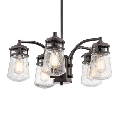 KICHLER Suspension ext&eacute;rieure Lyndon, bronze, verre, 5 &eacute;clairages