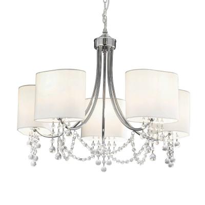 SEARCHLIGHT Suspension Nina, en chrome et cristal avec 5 abat-jour blancs