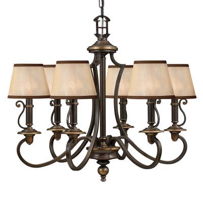 HINKLEY Suspension Plymouth, bronze vieilli, 6 ampoules, avec abat-jour
