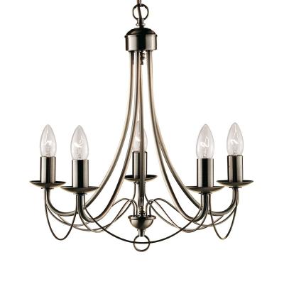 SEARCHLIGHT Suspension 5 ampoules Maypole, en laiton antique