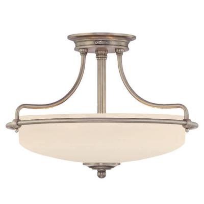QUOIZEL Plafonnier Griffin, nickel antique et verre, 3 ampoules
