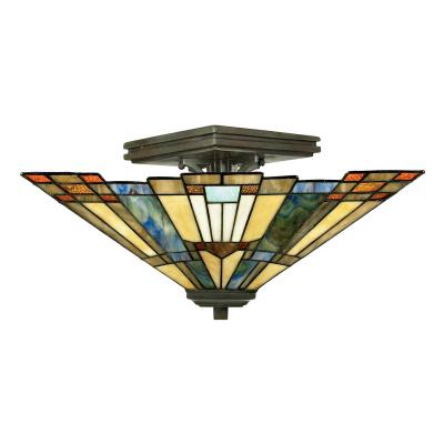 QUOIZEL Plafonnier Inglenook, bronze et verre tiffany