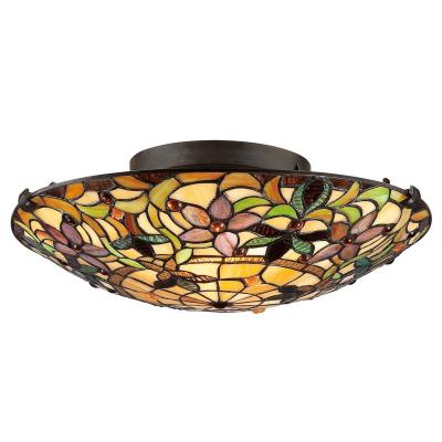 QUOIZEL Plafonnier Kami, bronze vintage et verre Tiffany