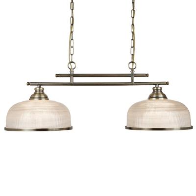 SEARCHLIGHT  Suspension Bistrot II, laiton antique et verre, 2 ampoules