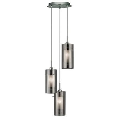 SEARCHLIGHT Suspension Duo 2 verre fum&eacute;/chrom&eacute; rond &agrave; 3 lampes