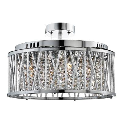 SEARCHLIGHT Suspension ronde 5 ampoules Elise, en chrome, aluminium et cristal
