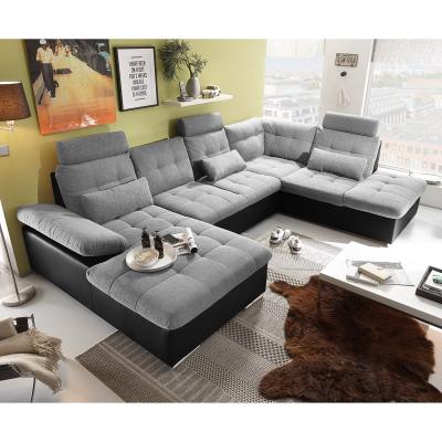 BUT Canap&eacute; panoramique convertible droit JAKARTA tissu gris clair et PU/PVC
