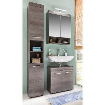 Ensemble meuble salle de bain 3 pi&egrave;ces m&eacute;lamin&eacute; ch&ecirc;ne fonc&eacute; rune