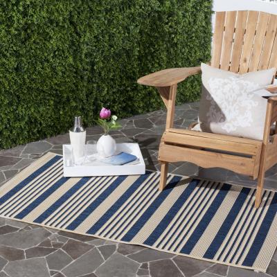 SAFAVIEH Tapis interieur & exterieur en bleu marine & beige, 160 x 231 cm