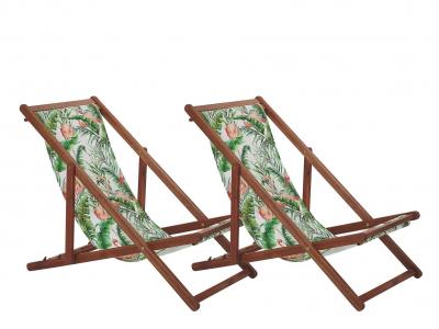 BELIANI Lot De 2 Chiliennes Pliantes Anzio Avec Tissus De Remplacement Motif Animal Acacia Marron Fonc&eacute; 