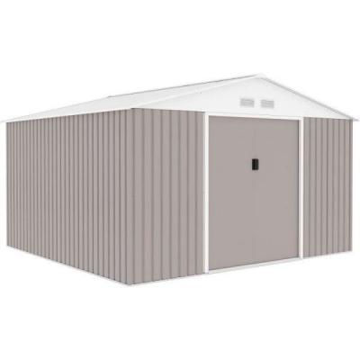  Abri de jardin en m&eacute;tal 10 85 m&sup2; 340 319 210 cm Kit d ancrage inclus Taupe Gris